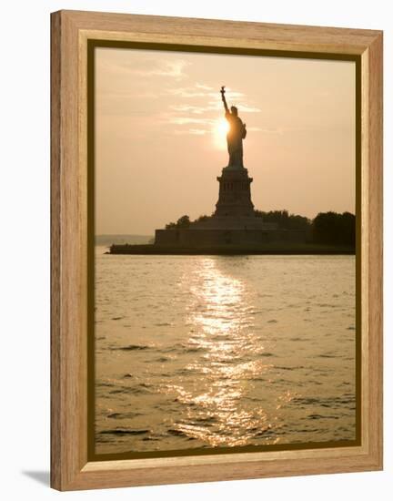 Sun Setting Behind the Statue of Liberty on a Summer Evening-John Nordell-Framed Premier Image Canvas