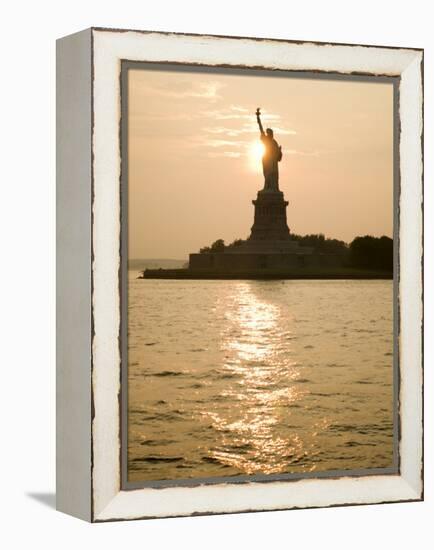 Sun Setting Behind the Statue of Liberty on a Summer Evening-John Nordell-Framed Premier Image Canvas