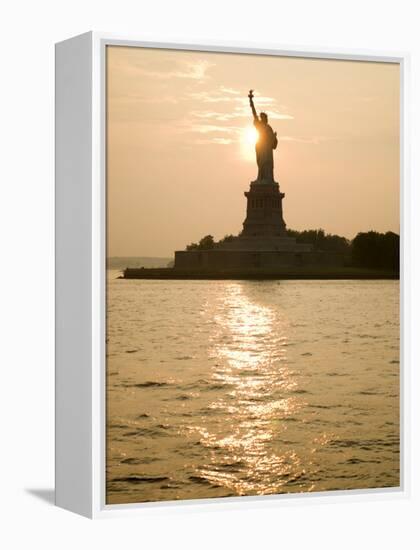 Sun Setting Behind the Statue of Liberty on a Summer Evening-John Nordell-Framed Premier Image Canvas