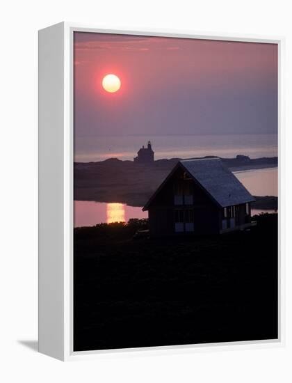 Sun Setting over Newly Constructed Prefabricated House on Block Island-John Zimmerman-Framed Premier Image Canvas