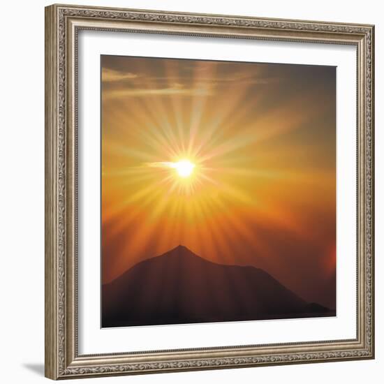 Sun Shinning Over the Mountain, Computer Graphics, Lens Flare-null-Framed Photographic Print