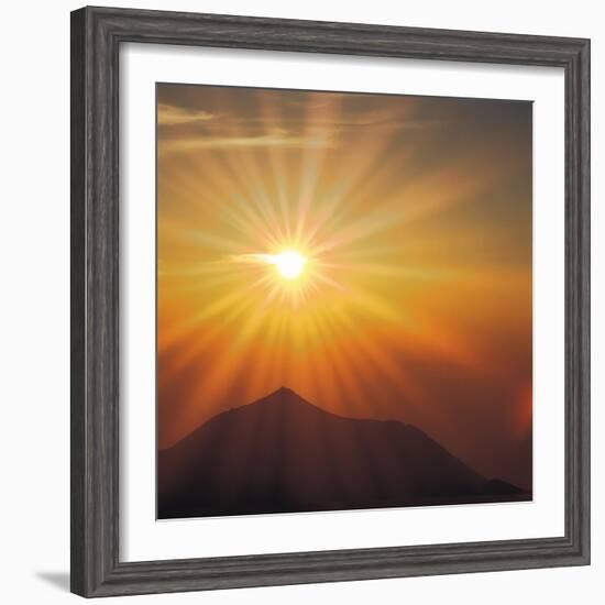 Sun Shinning Over the Mountain, Computer Graphics, Lens Flare-null-Framed Photographic Print