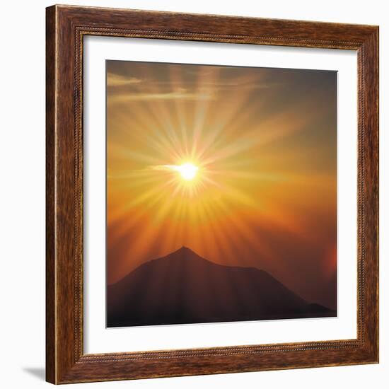 Sun Shinning Over the Mountain, Computer Graphics, Lens Flare-null-Framed Photographic Print