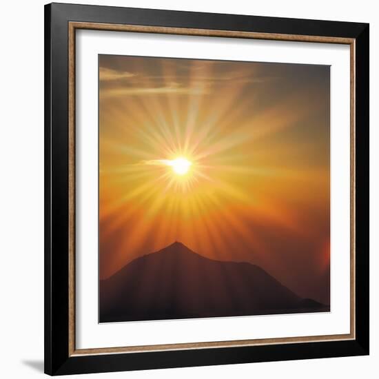 Sun Shinning Over the Mountain, Computer Graphics, Lens Flare-null-Framed Photographic Print