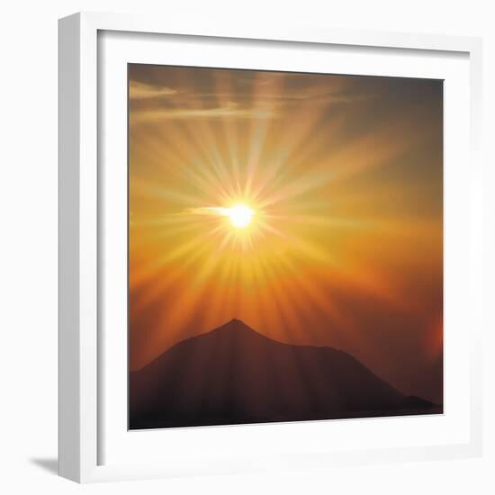 Sun Shinning Over the Mountain, Computer Graphics, Lens Flare-null-Framed Photographic Print