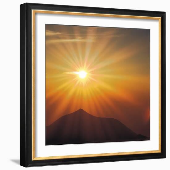 Sun Shinning Over the Mountain, Computer Graphics, Lens Flare-null-Framed Photographic Print