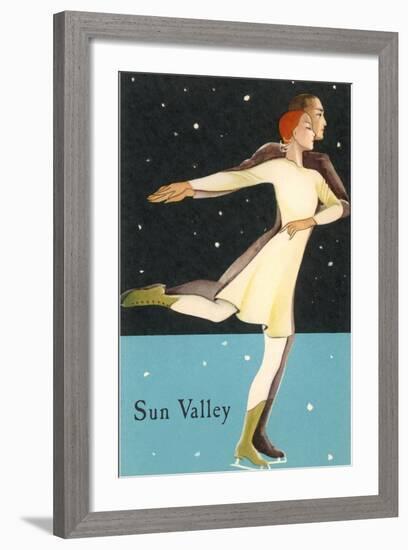 Sun Valley, Couple Skating-null-Framed Art Print