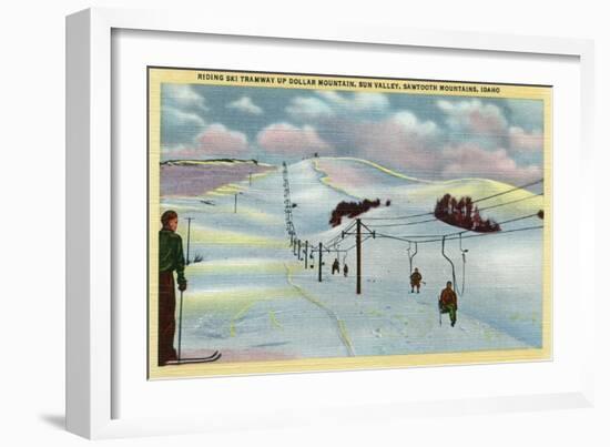 Sun Valley, ID - Sawtooth Mnts. Riding Ski Tramway up Dollar Mnt.-Lantern Press-Framed Art Print