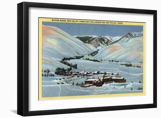 Sun Valley, ID - Winter Scene, Sun Valley Lodge & Challenger Inn-Lantern Press-Framed Art Print