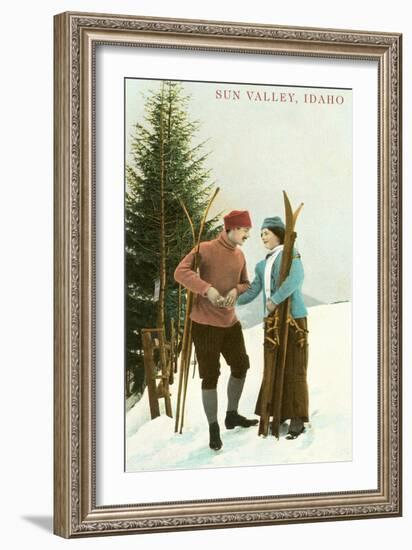 Sun Valley, Idaho, Couple with Skis-null-Framed Art Print