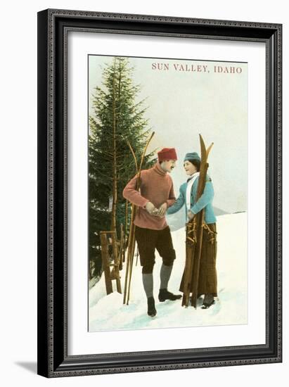 Sun Valley, Idaho, Couple with Skis-null-Framed Art Print