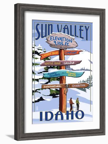 Sun Valley, Idaho - Destination Signpost (Winter)-Lantern Press-Framed Art Print