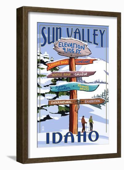 Sun Valley, Idaho - Destination Signpost (Winter)-Lantern Press-Framed Art Print