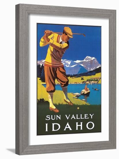 Sun Valley, Idaho, Golfing in Mountains-null-Framed Art Print