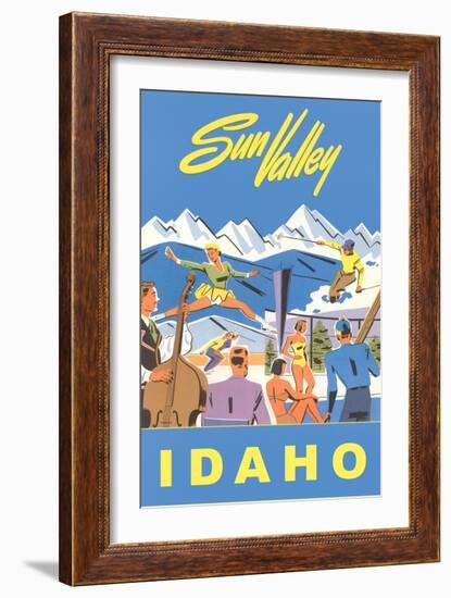 Sun Valley, Idaho, Graphic of Winter Resort Activities-null-Framed Art Print