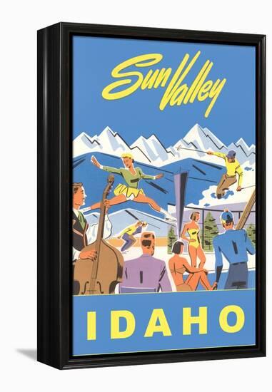 Sun Valley, Idaho, Graphic of Winter Resort Activities-null-Framed Stretched Canvas