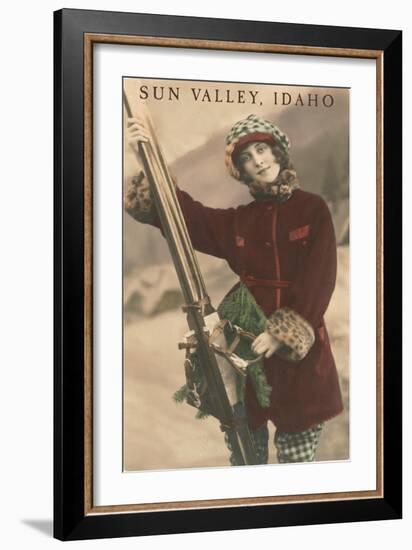 Sun Valley, Idaho, Lady Skier with Leopard Cuffs-null-Framed Art Print