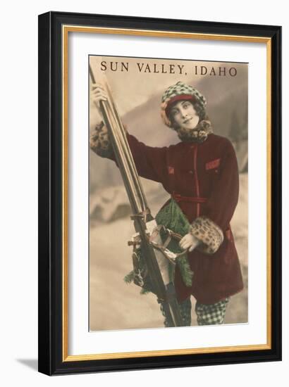 Sun Valley, Idaho, Lady Skier with Leopard Cuffs-null-Framed Art Print