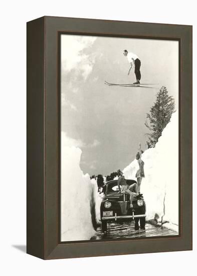 Sun Valley, Idaho, Ski Jumper Over Car-null-Framed Stretched Canvas