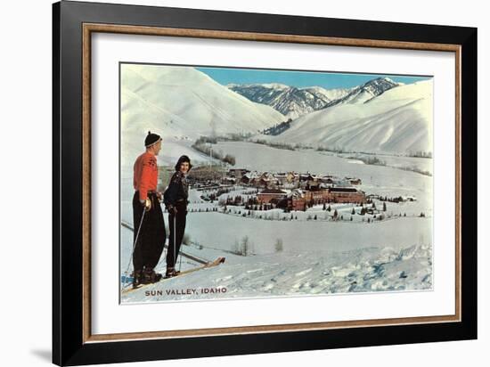 Sun Valley, Idaho, Skiers Looking Over Town-null-Framed Art Print