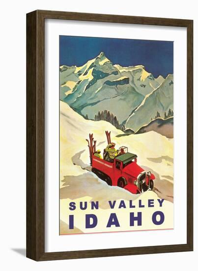 Sun Valley, Idaho, Vintage Truck with Skiers-null-Framed Premium Giclee Print