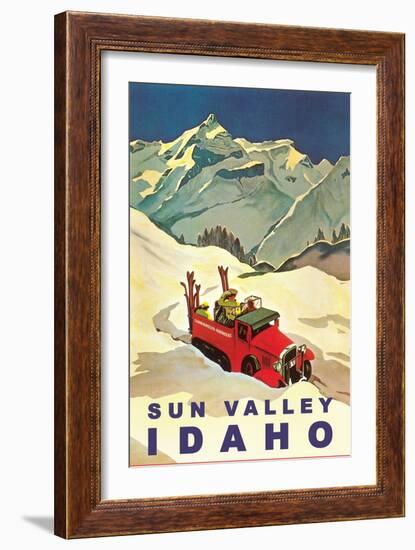 Sun Valley, Idaho, Vintage Truck with Skiers-null-Framed Premium Giclee Print