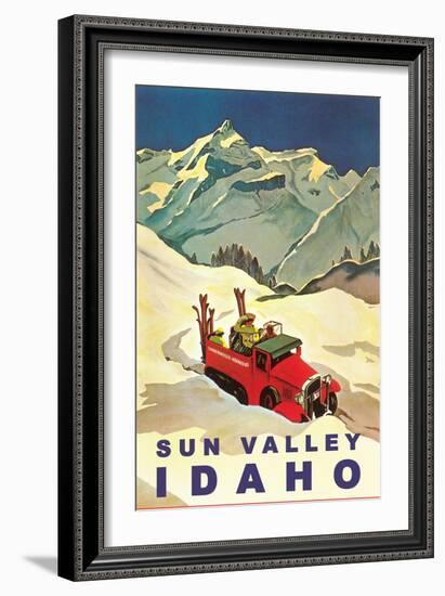 Sun Valley, Idaho, Vintage Truck with Skiers-null-Framed Premium Giclee Print