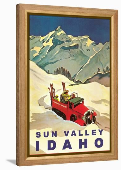 Sun Valley, Idaho, Vintage Truck with Skiers-null-Framed Stretched Canvas