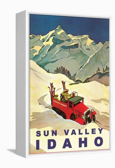 Sun Valley, Idaho, Vintage Truck with Skiers-null-Framed Stretched Canvas