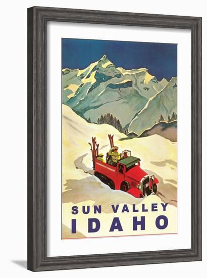 Sun Valley, Idaho, Vintage Truck with Skiers-null-Framed Art Print