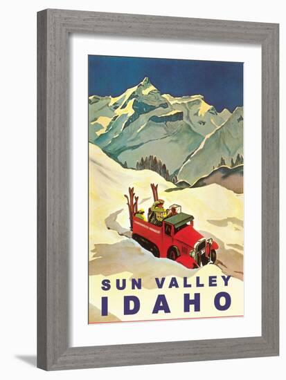 Sun Valley, Idaho, Vintage Truck with Skiers-null-Framed Art Print