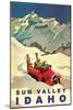 Sun Valley, Idaho, Vintage Truck with Skiers-null-Mounted Art Print
