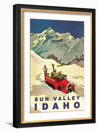 Sun Valley, Idaho, Vintage Truck with Skiers-null-Framed Art Print