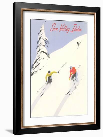 Sun Valley, Skiers on Steep Slope-null-Framed Art Print