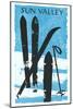 Sun Valley, Skis in Snow-null-Mounted Art Print