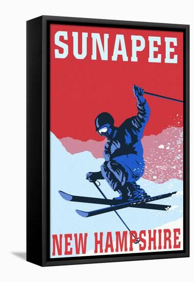 Sunapee, New Hampshire - Colorblocked Skier-Lantern Press-Framed Stretched Canvas