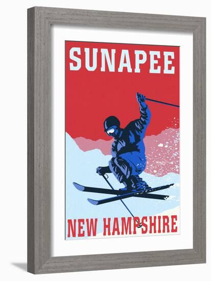 Sunapee, New Hampshire - Colorblocked Skier-Lantern Press-Framed Art Print