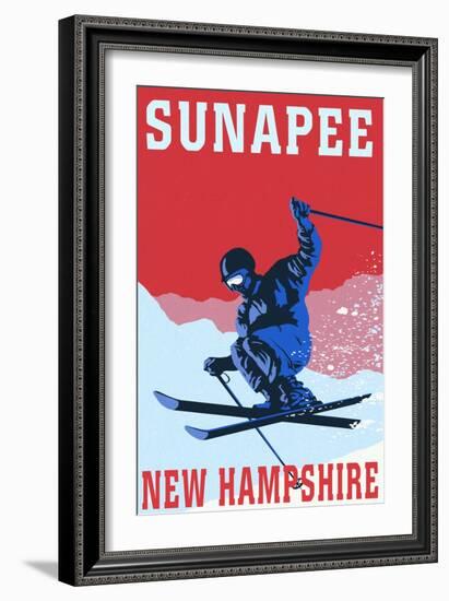 Sunapee, New Hampshire - Colorblocked Skier-Lantern Press-Framed Art Print