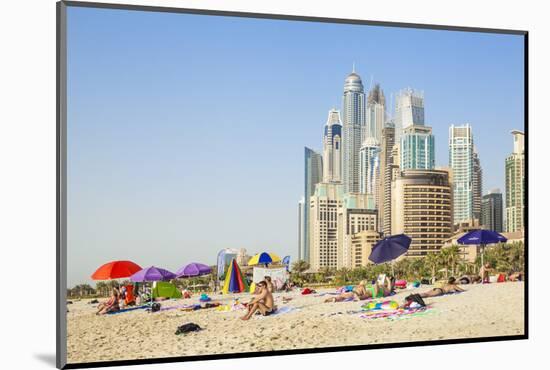 Sunbathers on the Public Dubai Beach at Jbr (Jumeirah Beach Resort), Dubai, United Arab Emirates-Neale Clark-Mounted Photographic Print