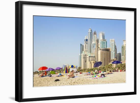 Sunbathers on the Public Dubai Beach at Jbr (Jumeirah Beach Resort), Dubai, United Arab Emirates-Neale Clark-Framed Photographic Print