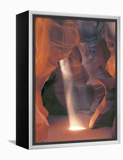 Sunbeam Illuminates Sandy Floor and Sandstone Walls of a Slot Canyon, Antelope Canyon, Page-Dennis Flaherty-Framed Premier Image Canvas