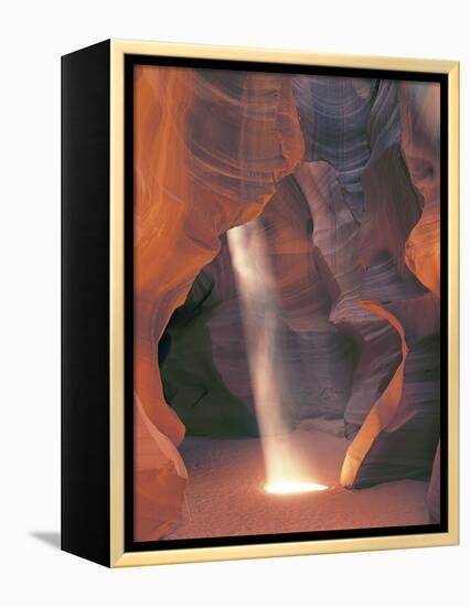 Sunbeam Illuminates Sandy Floor and Sandstone Walls of a Slot Canyon, Antelope Canyon, Page-Dennis Flaherty-Framed Premier Image Canvas