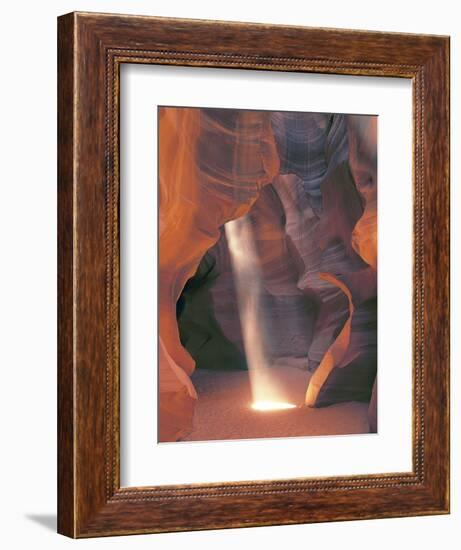 Sunbeam Illuminates Sandy Floor and Sandstone Walls of a Slot Canyon, Antelope Canyon, Page-Dennis Flaherty-Framed Photographic Print