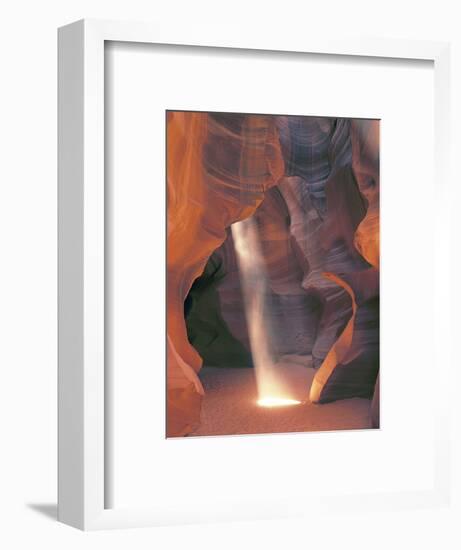 Sunbeam Illuminates Sandy Floor and Sandstone Walls of a Slot Canyon, Antelope Canyon, Page-Dennis Flaherty-Framed Photographic Print