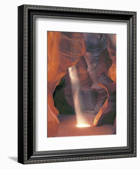 Sunbeam Illuminates Sandy Floor and Sandstone Walls of a Slot Canyon, Antelope Canyon, Page-Dennis Flaherty-Framed Photographic Print