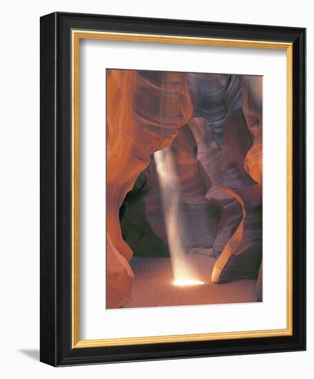 Sunbeam Illuminates Sandy Floor and Sandstone Walls of a Slot Canyon, Antelope Canyon, Page-Dennis Flaherty-Framed Photographic Print