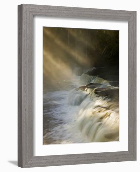 Sunbeams on Tahquamenon Falls, Upper Peninsula, Michigan, USA-Don Grall-Framed Photographic Print