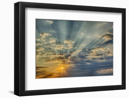 Sunbeams streaming through clouds at sunset, Cincinnati, Ohio-Adam Jones-Framed Photographic Print