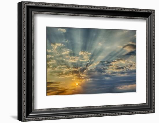 Sunbeams streaming through clouds at sunset, Cincinnati, Ohio-Adam Jones-Framed Photographic Print