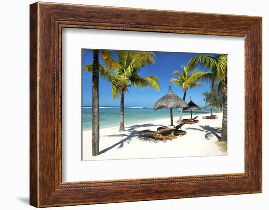 Sunbeds and Palm Trees, Ile Aux Cerfs, Black River, Mauritius, Indian Ocean, Africa-Jordan Banks-Framed Photographic Print